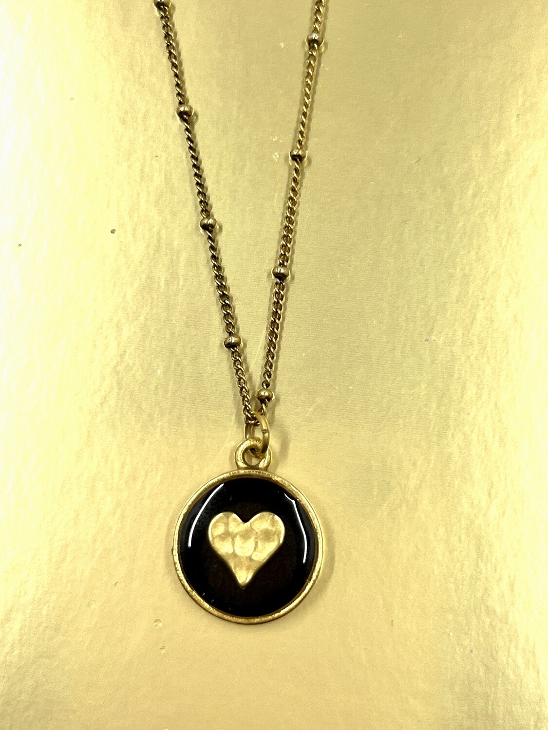 PEACE + PASSION JEWELRY  --  Medium Circle Pendant -- Hammered Metal Heart Charm