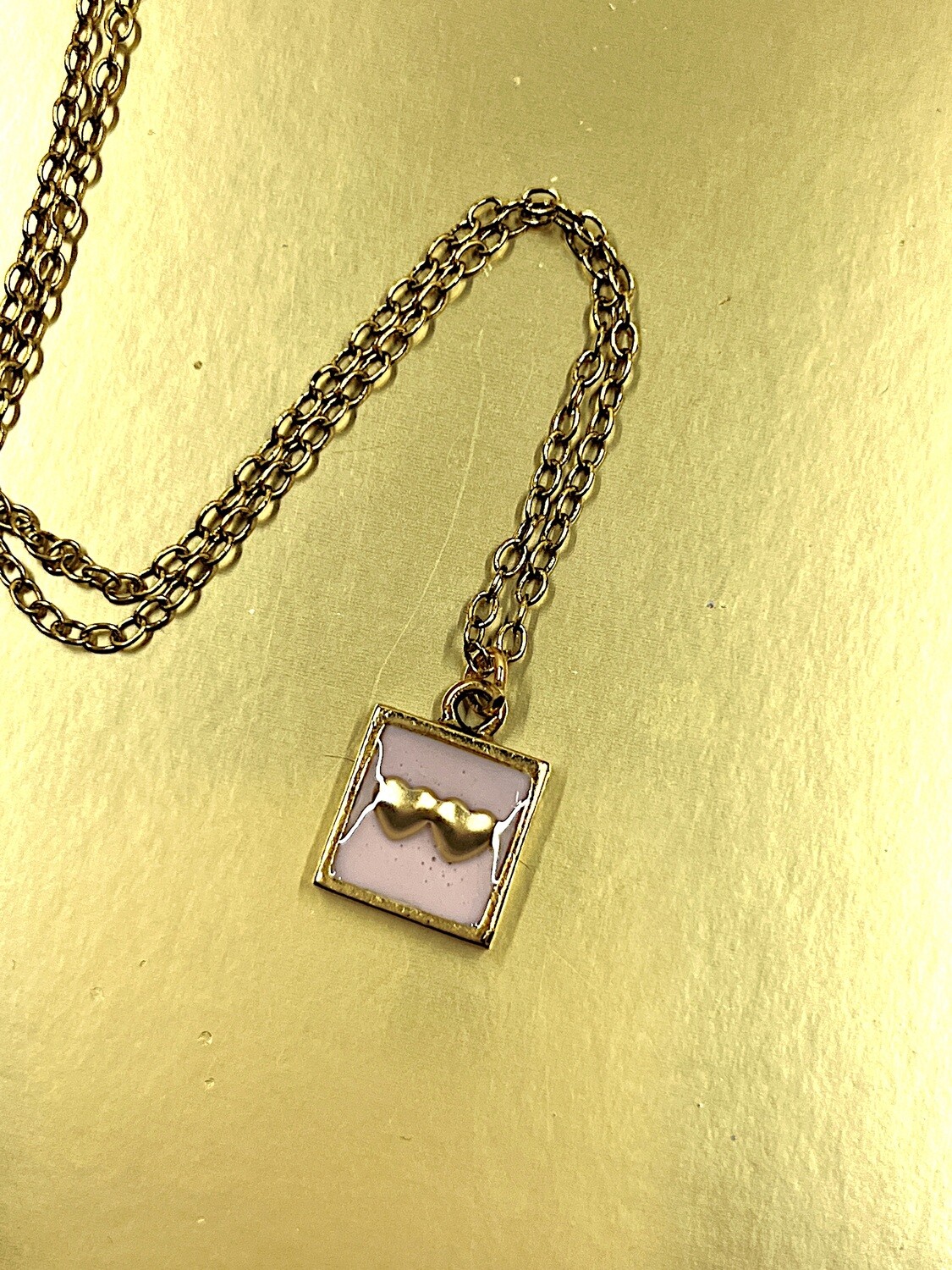 PEACE + PASSION JEWELRY  --  Lovestruck Collection --Small Square Pendant --Double Heart Charm