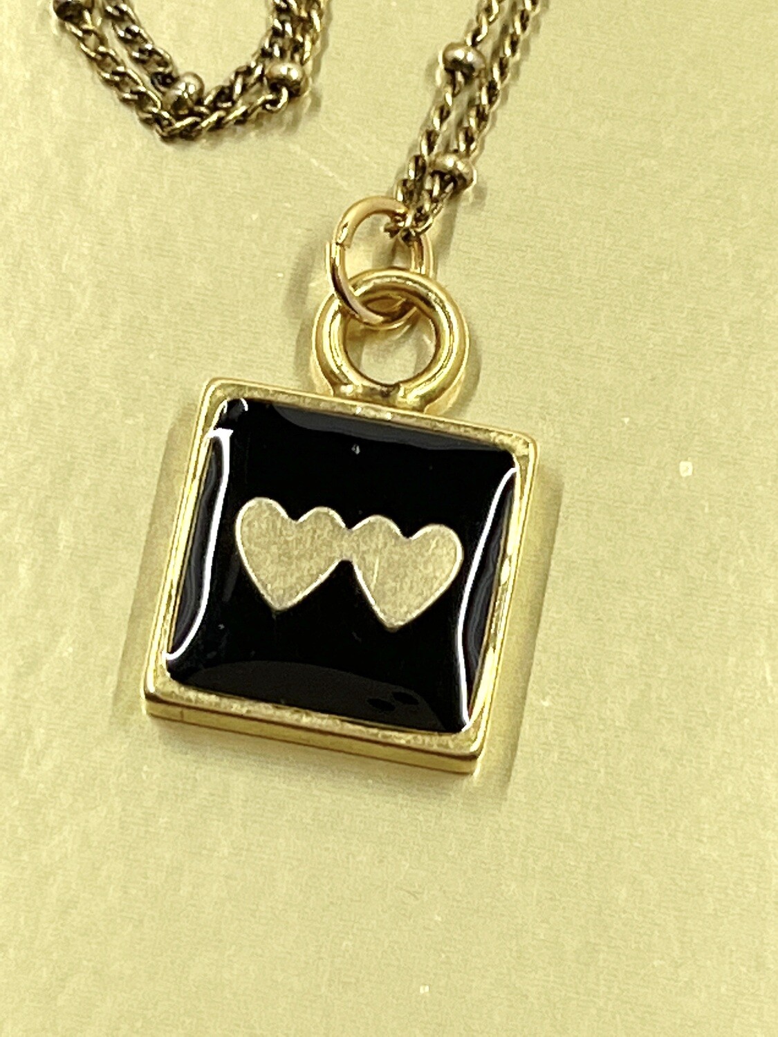PEACE + PASSION JEWELRY  --  Lovestruck Collection --Medium Square Pendant-- Double Heart Charm