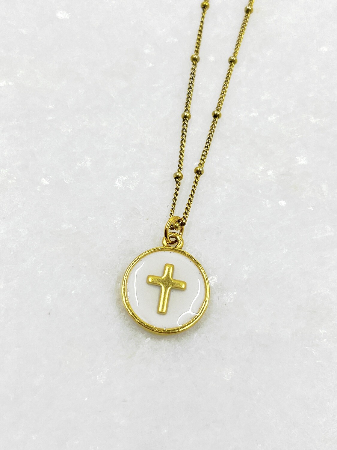 PEACE + PASSION JEWELRY  --  Medium Circle Pendant --  Cross charm