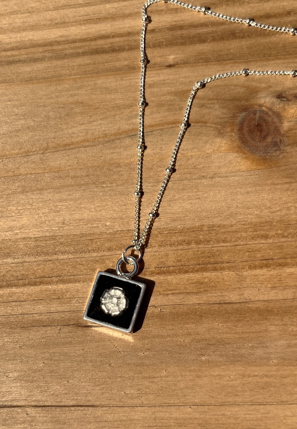 PEACE + PASSION JEWELRY  --  Medium Square Pendant --  Flower Charm