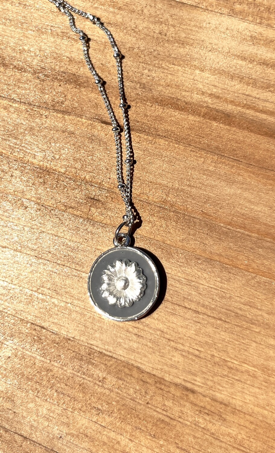 PEACE + PASSION JEWELRY  --  Medium Circle Pendant  --  Flower Charm