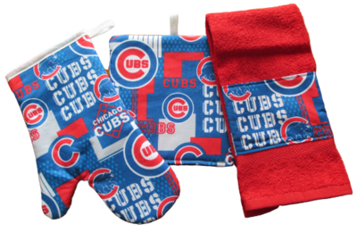 2 Blue Potholders w/red/white thread embroidery "Chicago Cubs" Inspired 