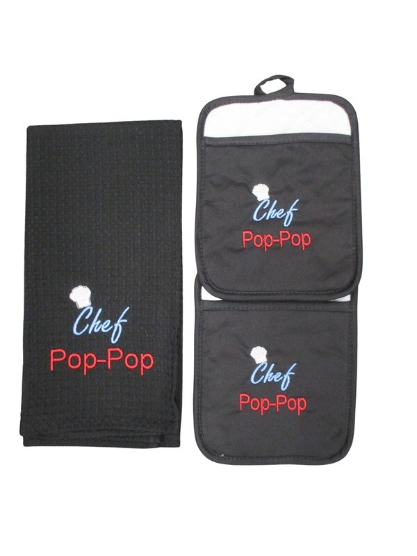 Personalized Towel/ 2 Pot Holders ,Pop-Pop, Father’s Day