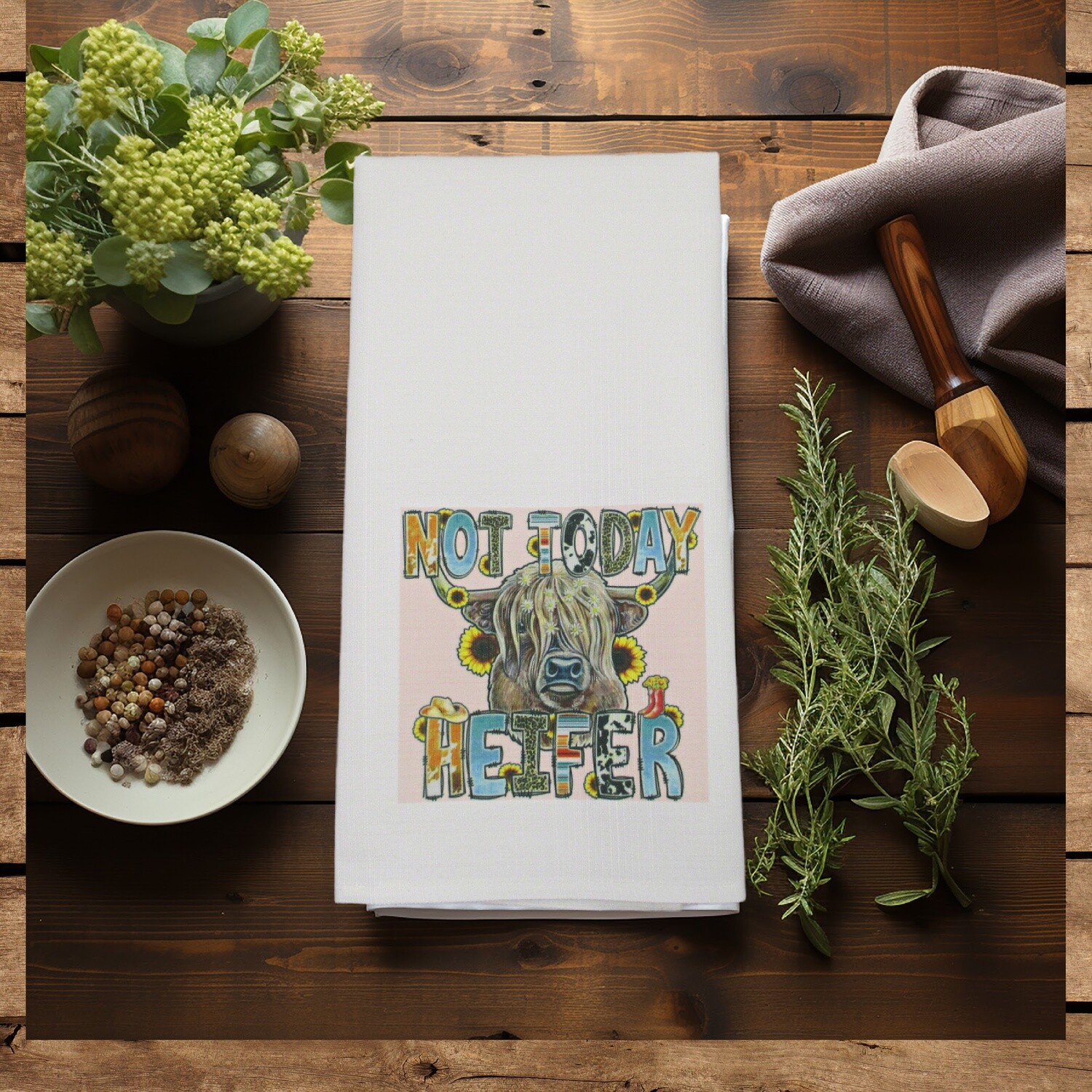 Funny Kitchen Towel,  Farm Animal Decor, Heifer, Cow