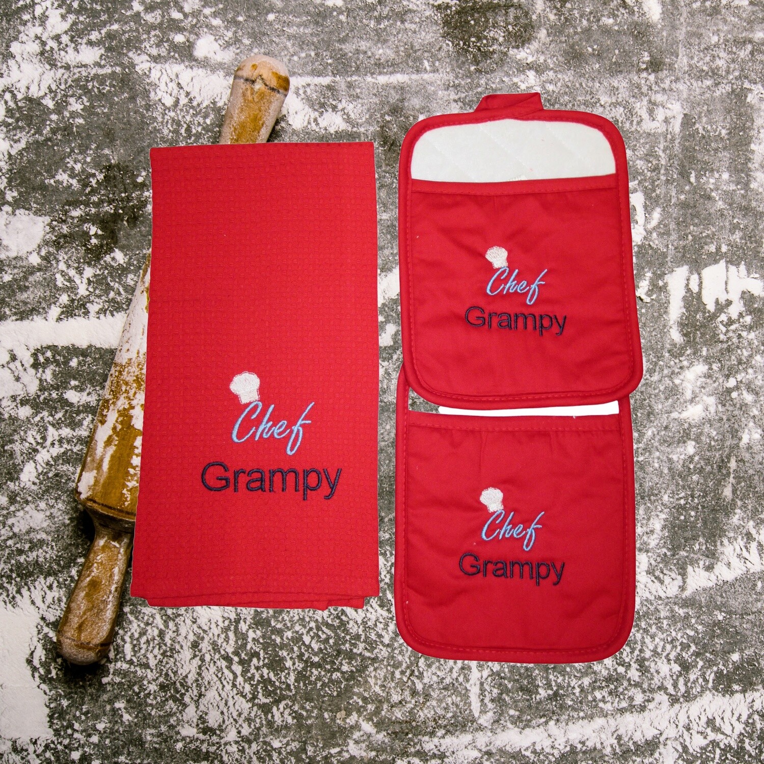 Personalized Kitchen Towel/2Pot Holders,Grampy, Father’s Day