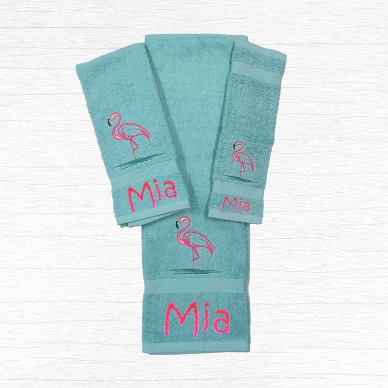 Flamingo Personalized Towel Set, Bath-Hand-Wash Gift for Kids,