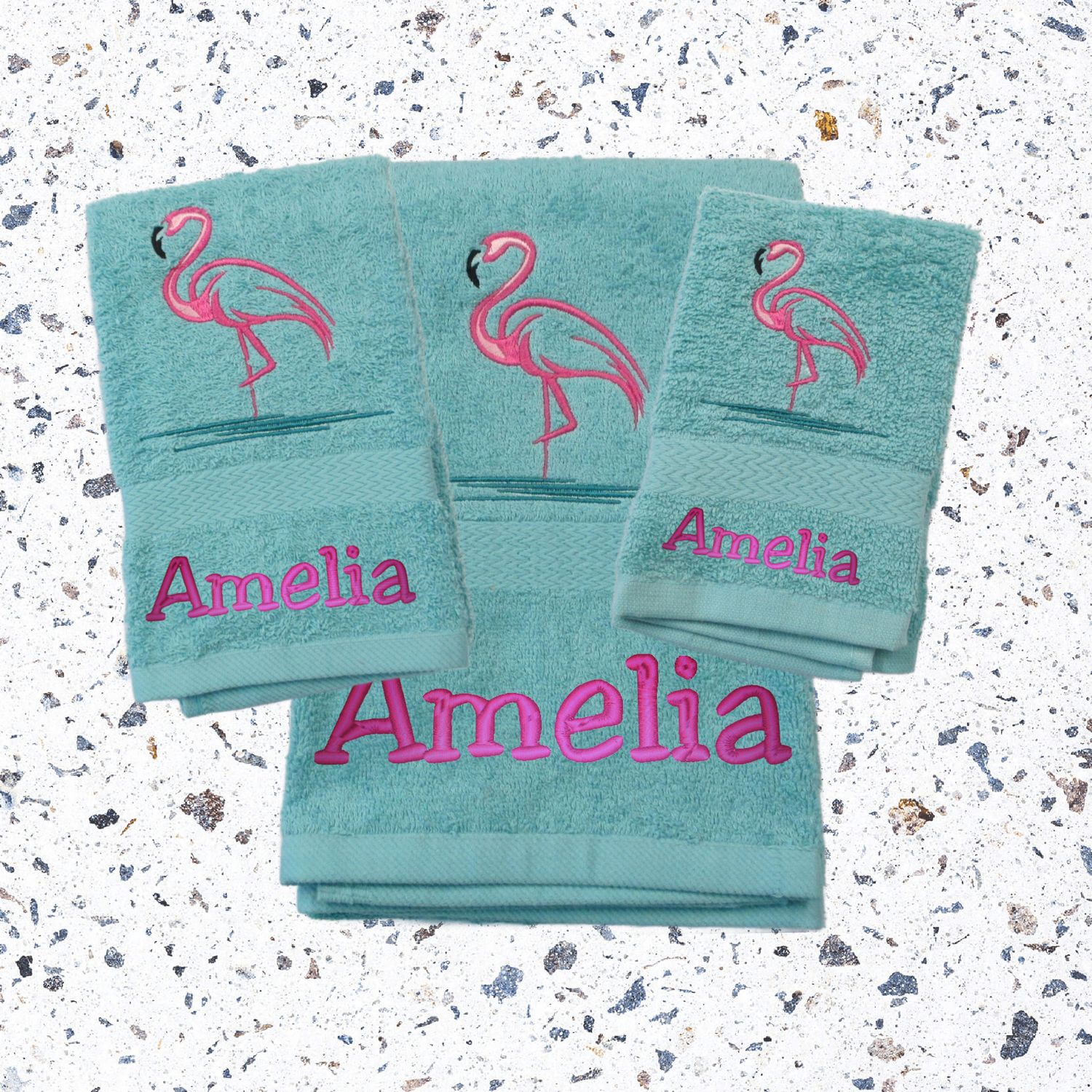 Flamingo Personalized Towel Set,  Bath-Hand-Wash Gift for Kids,