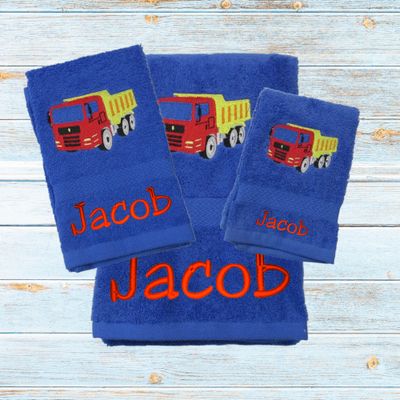 Personalized Dump Truck Towel Set, Gift for Kids