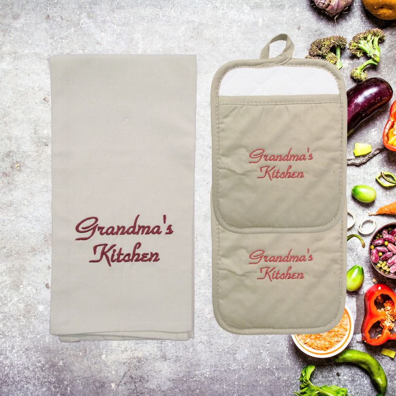 Grandma&#39;s  Kitchen Essentials: Custom Pot Holder and Towel Set