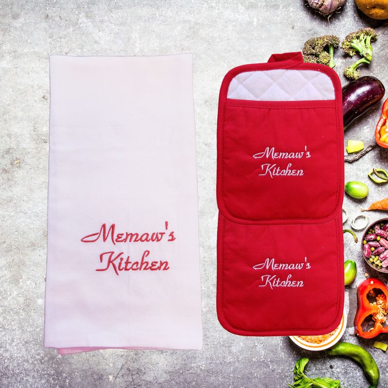 Memaw&#39;s Kitchen Essentials: Custom Pot Holder and Towel Set