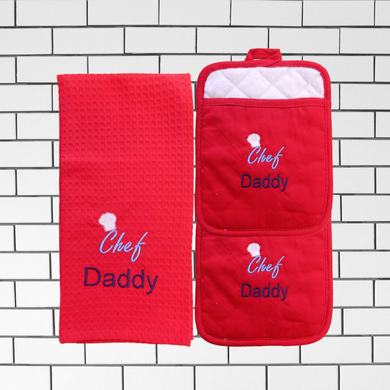 Daddy&#39;s Kitchen, Personalized Kitchen Set, Pot Holders and Towel