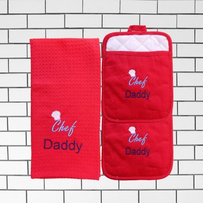 Daddy's Kitchen, Personalized Kitchen Set, Pot Holders and Towel