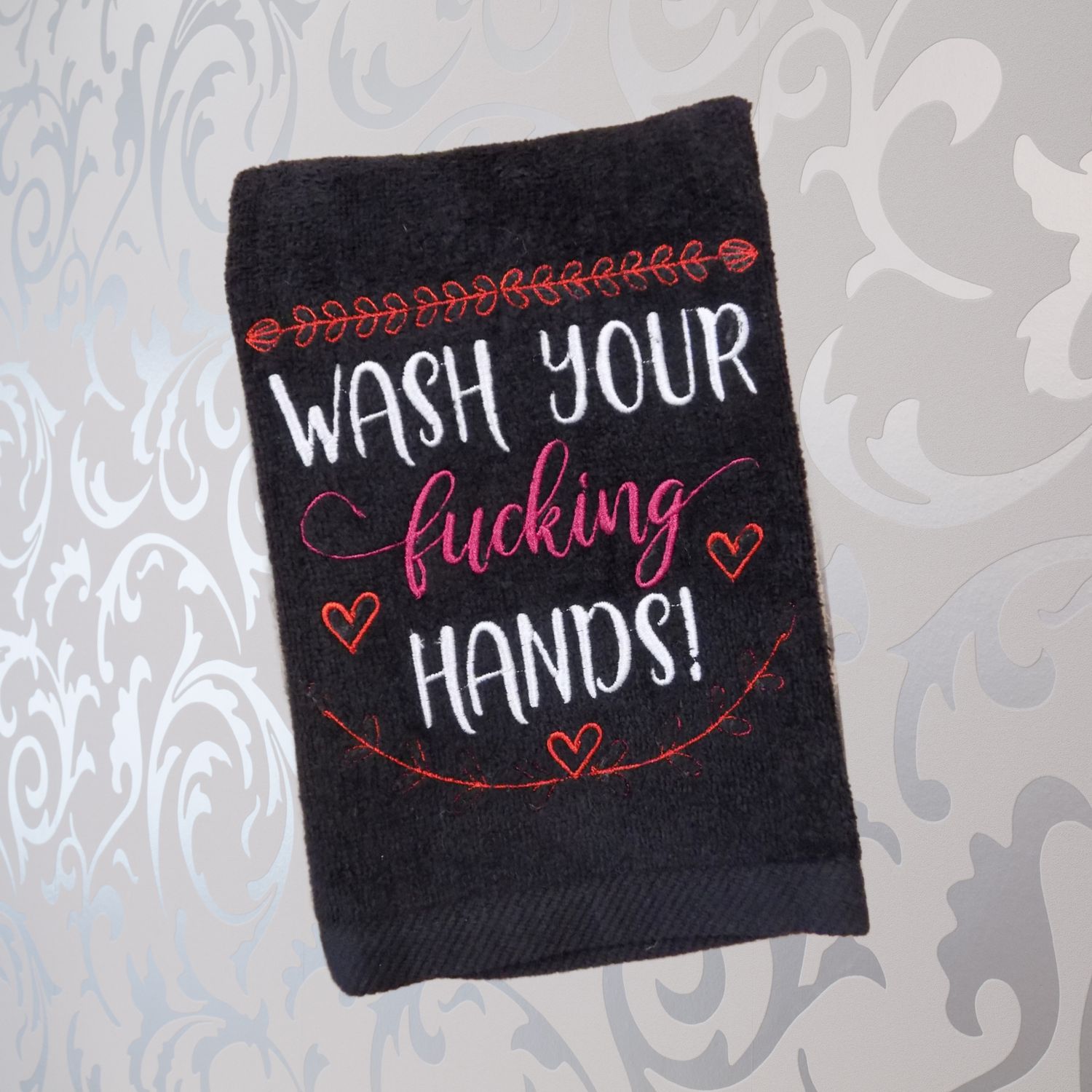Funny Custom Hand Towel for the Powder Room- Wash Your Fucking Hands