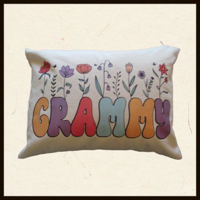 Personalized Floral Grammy Pillow, Custom Grammy Throw Pillow, Pregnancy Reveal Announcement, Gift from Grandkids, Gift for New Grandma