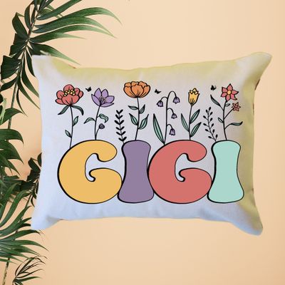 Personalized Floral Gigi Pillow, Custom Gigi Throw Pillow, Pregnancy Reveal Announcement, Gift from Grandkids, Gift for New Grandma