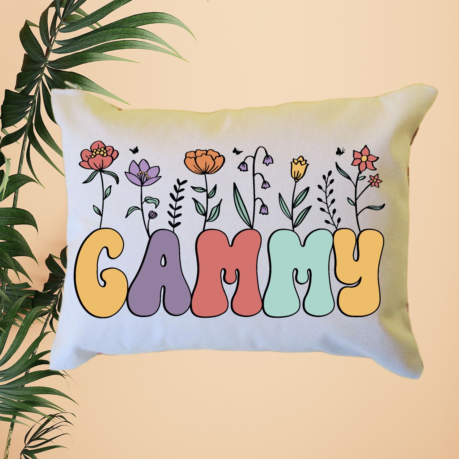 Personalized Floral Gammy Pillow, Custom Gammy Throw Pillow, Pregnancy Reveal Announcement, Gift from Grandkids, Gift for New Grandma