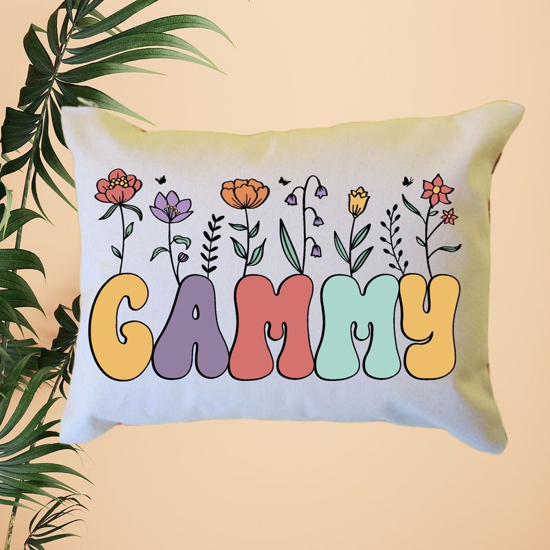 Personalized Floral Gammy Pillow, Custom Gammy Throw Pillow, Pregnancy Reveal Announcement, Gift from Grandkids, Gift for New Grandma