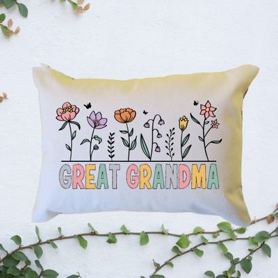 Personalized Floral Great Grandma Pillow, Custom Great Grandma Throw Pillow, Pregnancy Reveal Announcement, Gift from Grandkids