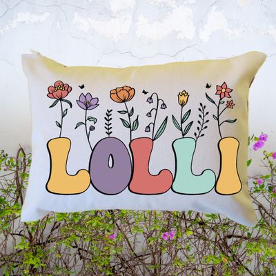 Personalized Floral Lolli Pillow, Custom Lolli Throw Pillow, Pregnancy Reveal Announcement, Gift from Grandkids, Gift for New Grandma