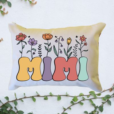 Personalized Floral Mimi Pillow, Custom Mimi Throw Pillow, Pregnancy Reveal Announcement, Gift from Grandkids, Gift for New Grandma