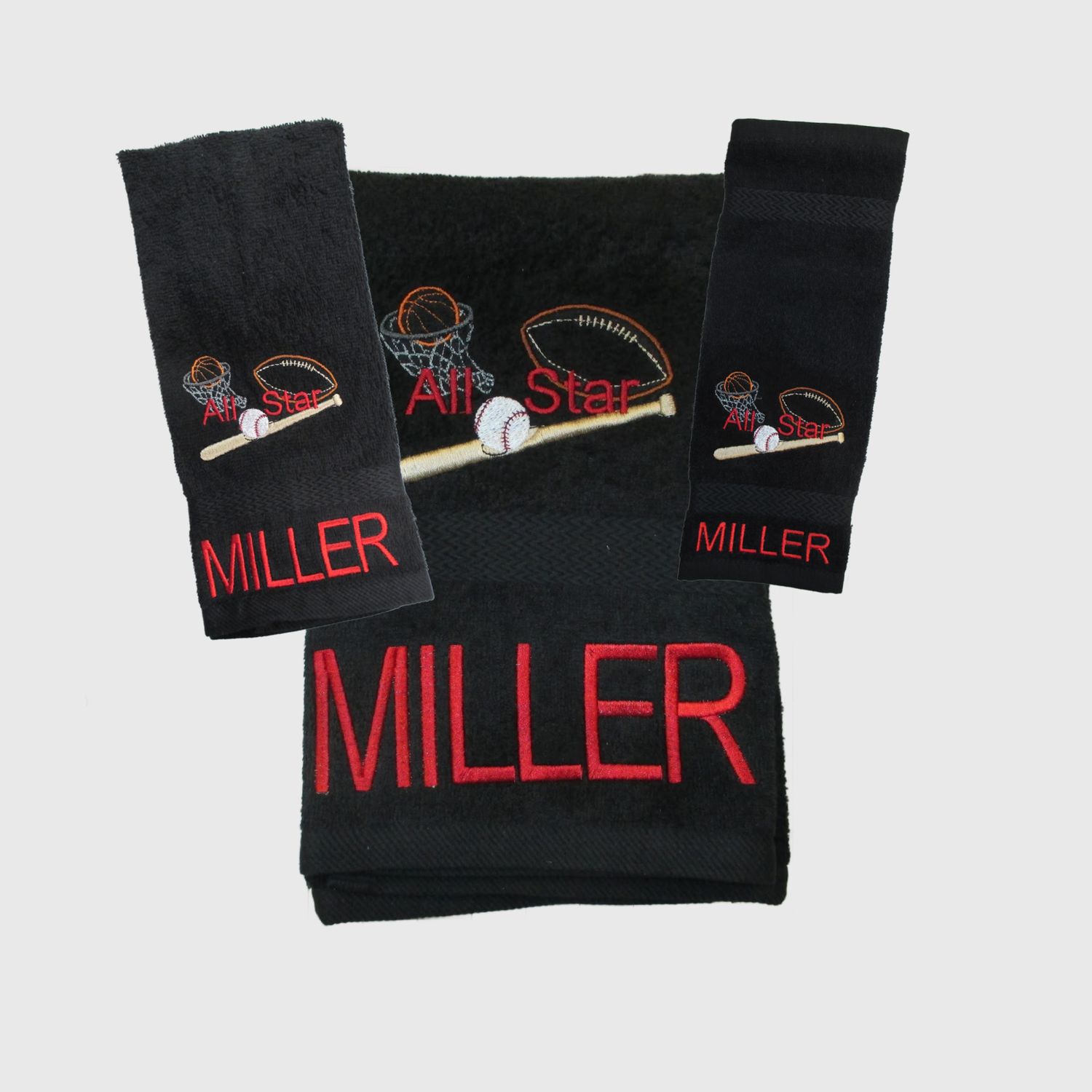 Personalized Sports Towel Set, Baseball, Basketball, Football Fan