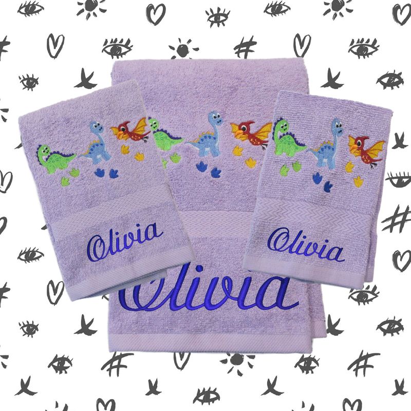 Personalized Dinosaur Bath Towel Set for Kids - Personalized Gift, Towels