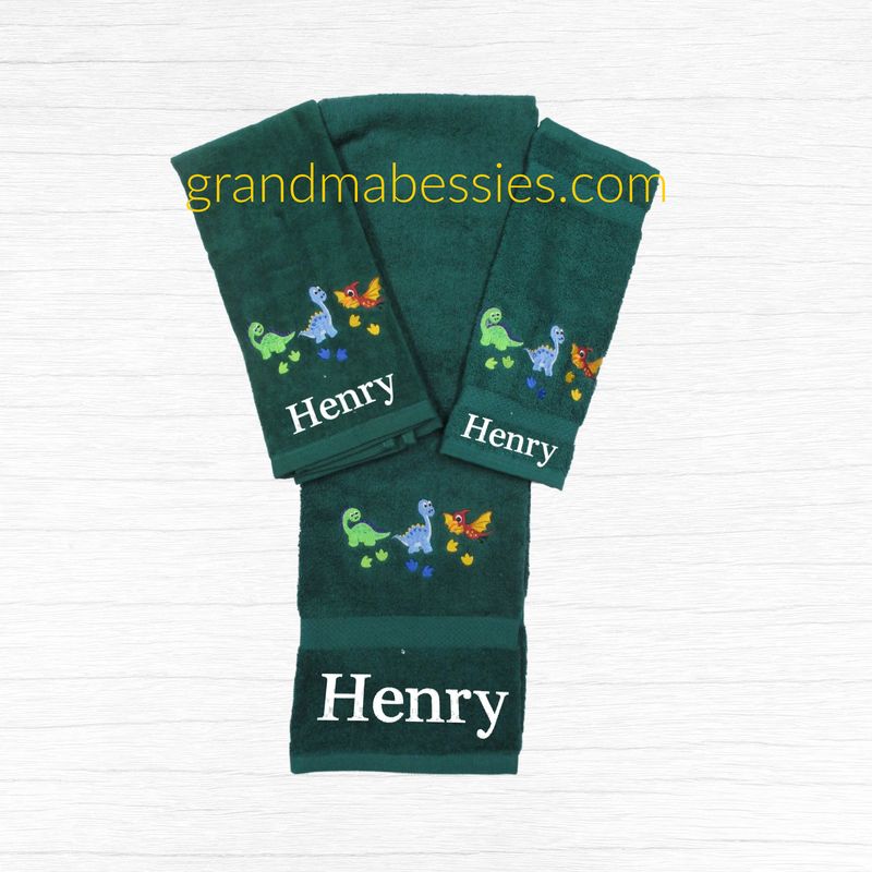 Personalized Dinosaur Bath Towel Set for Kids - Personalized Gift, Towels