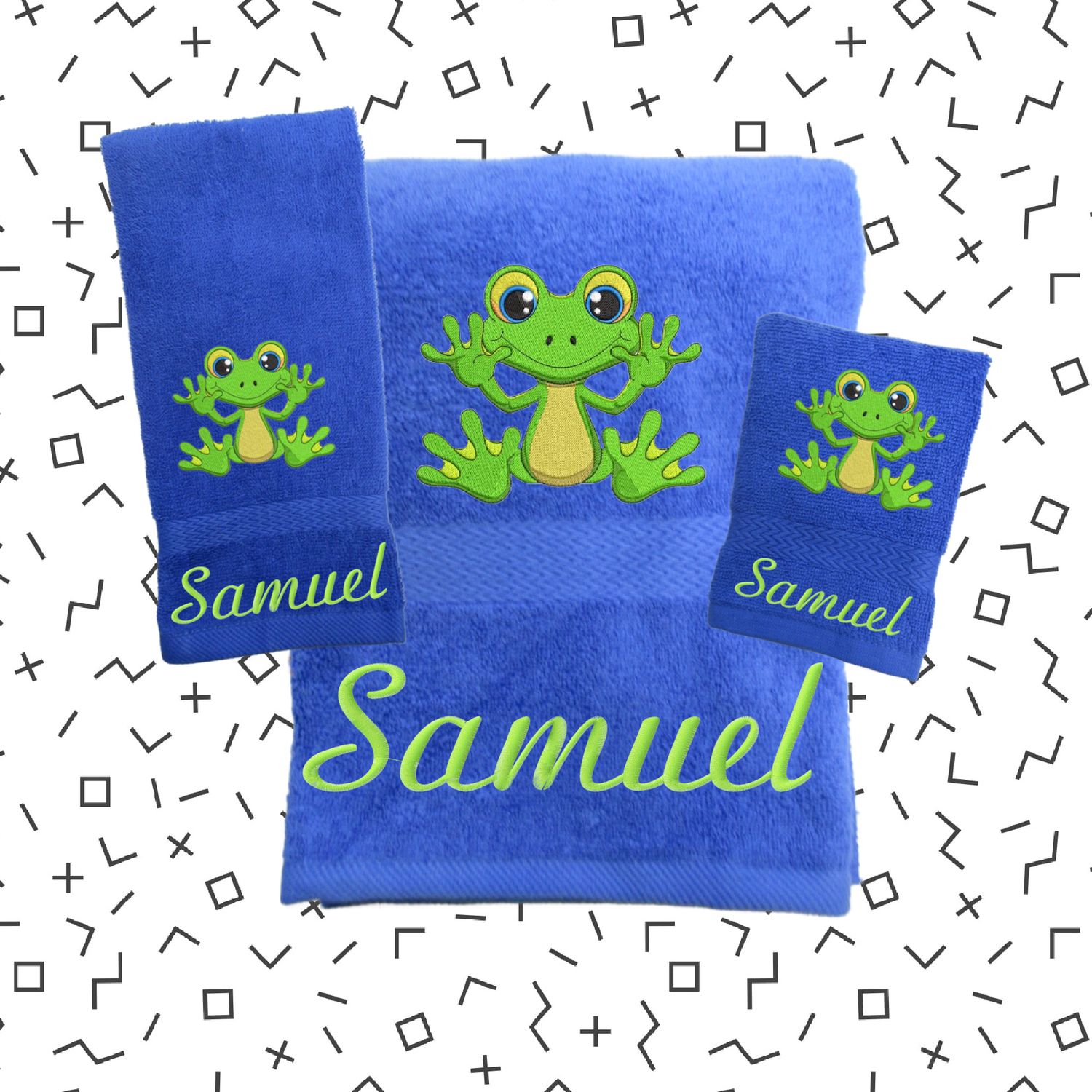 Cute Frog  Personalized Towel Set, Gift for Kids, Monogrammed Gift, Birthday Gift