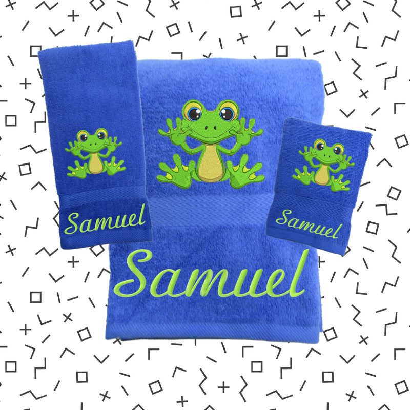 Cute Frog  Personalized Towel Set, Gift for Kids, Monogrammed Gift, Birthday Gift