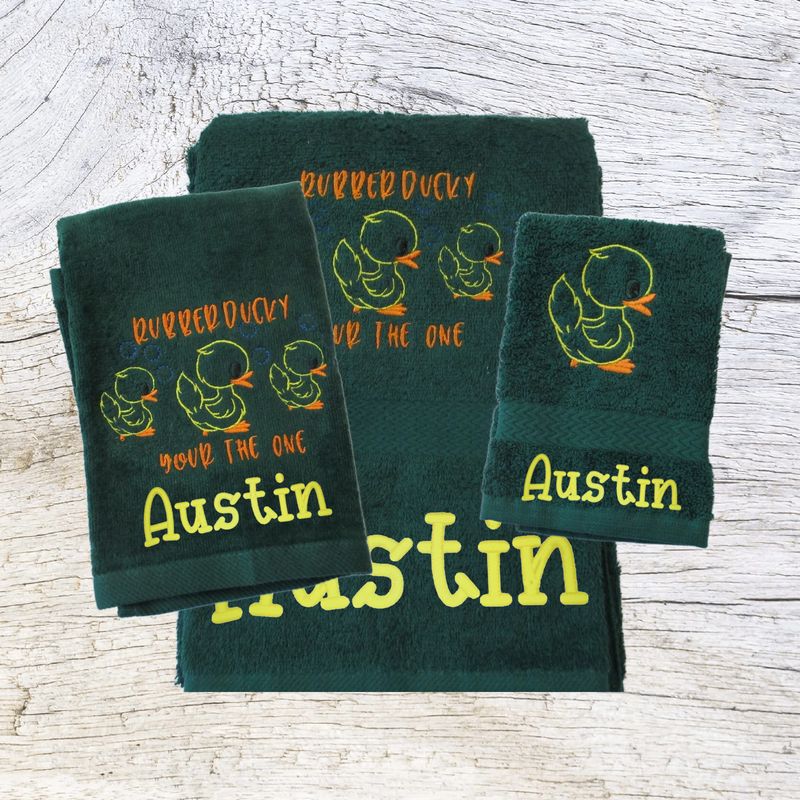 Personalized Rubber Ducky Bath Towel Set for Kids -  Personalized Gift,   Embroidered Towels