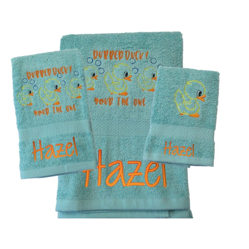 Personalized Rubber Ducky Bath Towel Set for Kids - Personalized Gift, Embroidered Towels