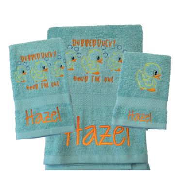 Personalized Rubber Ducky Bath Towel Set for Kids -  Personalized Gift,   Embroidered Towels