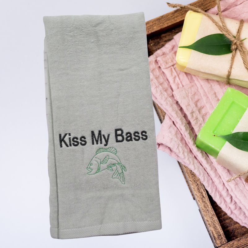 Kiss My Bass Embroidered Towel - Farmhouse Chic, Customizable in Colors - Quirky Bathroom Decor