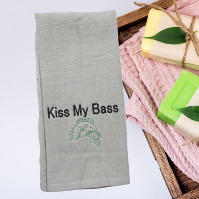 Kiss My Bass Embroidered Towel - Farmhouse Chic, Customizable in Colors - Quirky Bathroom Decor Kiss My Bass Embroidered Towel - Farmhouse Chic, Customizable in Colors - Quirky Bathroom Decor