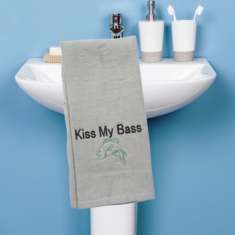Kiss My Bass Embroidered Towel - Farmhouse Chic, Customizable in Colors - Quirky Bathroom Decor