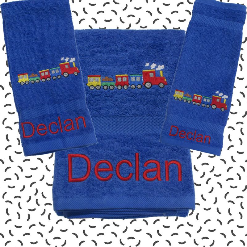 Personalized Train Embroidered Bathroom Towel, Set,