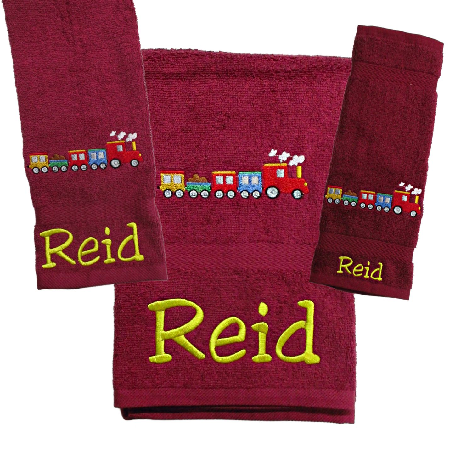 Personalized Train Embroidered Bathroom Towel, Set,