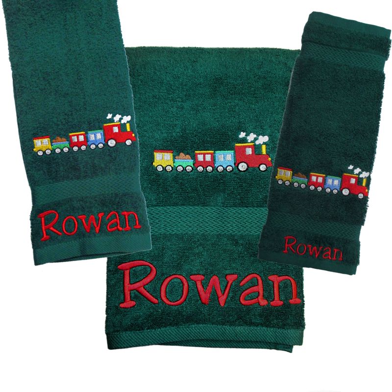 Personalized Train Embroidered Bathroom Towel, Set,