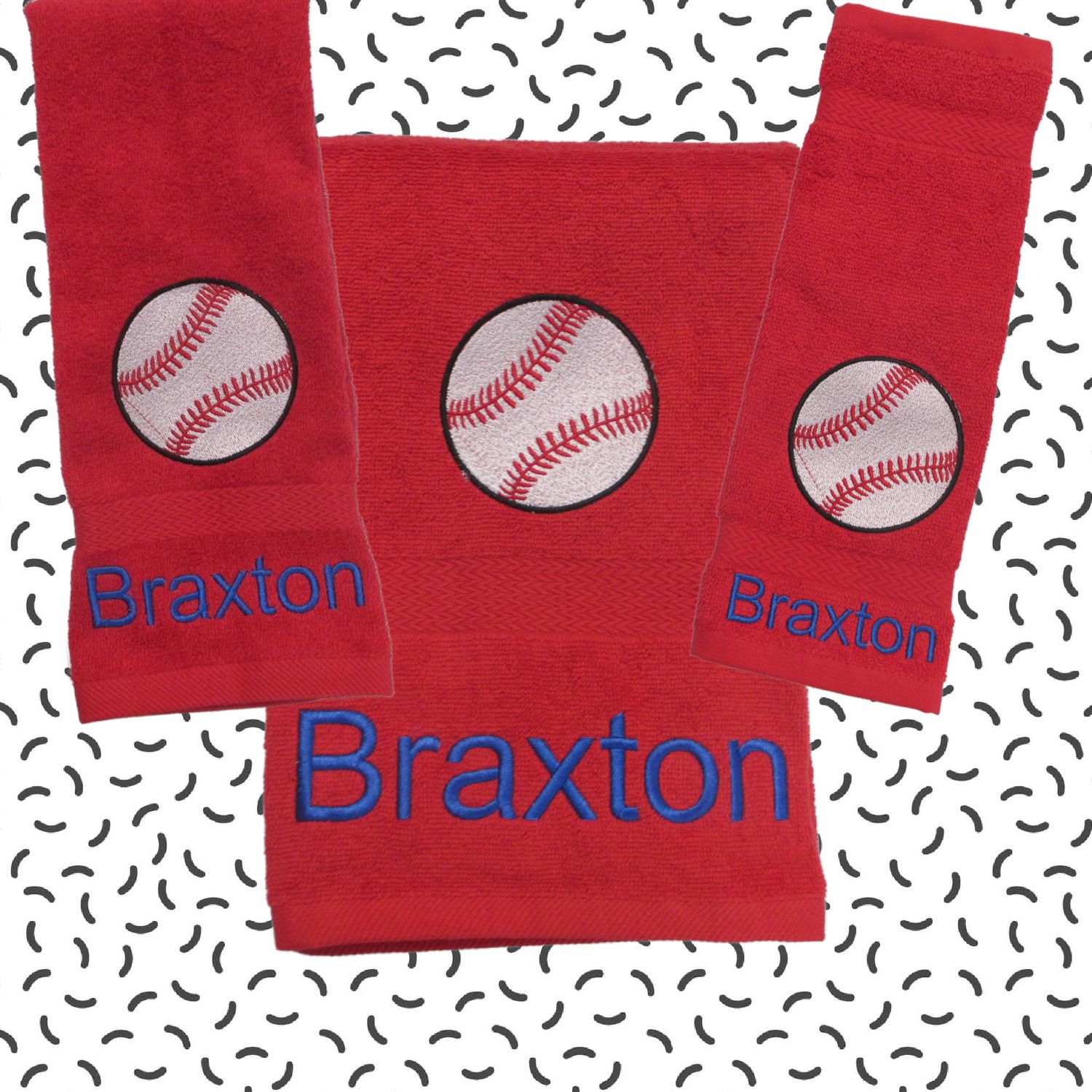 Personalized Baseball Embroidered Towel Set, Cotton Bath, Hand and Wash