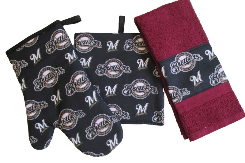 Brewers 3 Piece Kitchen Gift Set, with Personalized Towel. Brewers 3 Piece Kitchen Gift Set, with Personalized Towel.