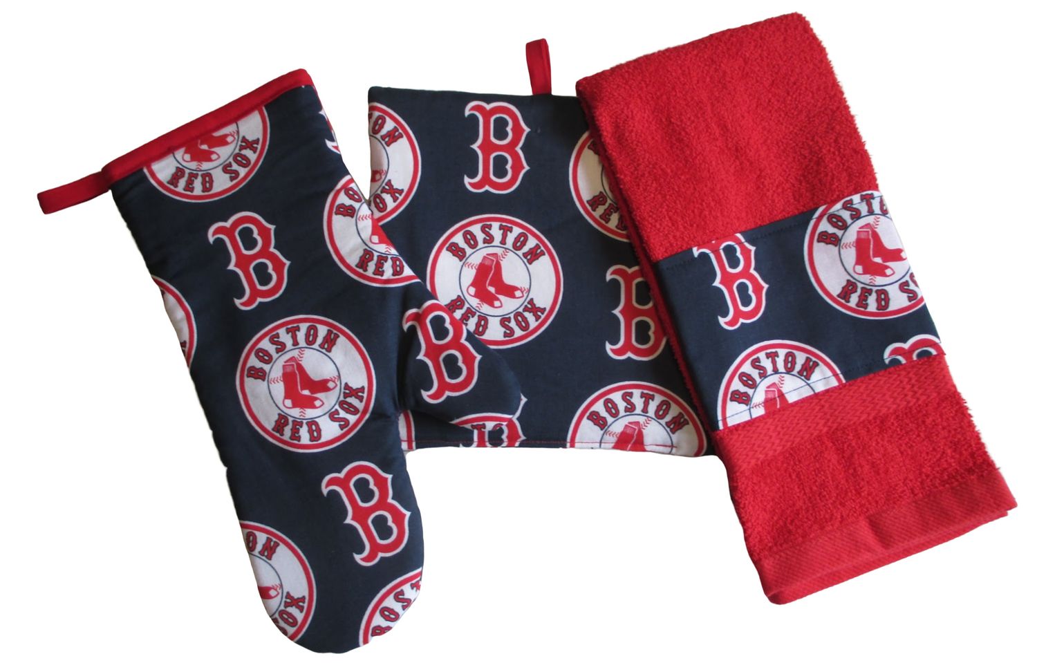 Red Sox 3 Piece Kitchen Gift Set, with Personalized Towel.