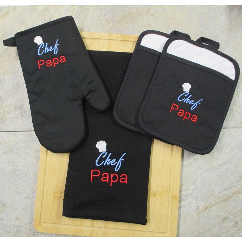 Papa's Personalized Kitchen Set, Pot Holders, Oven Mitt & Waffle Hand Towel Papa's Personalized Kitchen Set, Pot Holders, Oven Mitt & Waffle Hand Towel