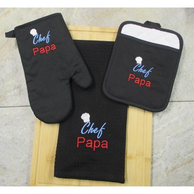 Papa's Personalized Kitchen Set, Pot Holders, Oven Mitt & Waffle Hand Towel