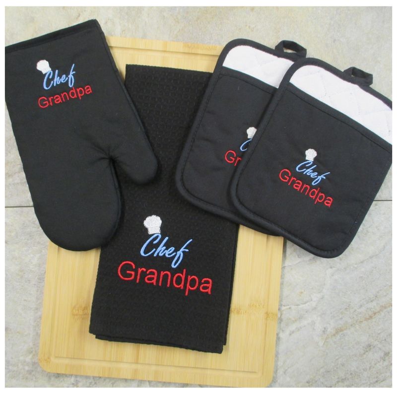 Grandpa Personalized Kitchen Set, Pot Holders, Oven Mitt & Waffle Towel Grandpa Personalized Kitchen Set, Pot Holders, Oven Mitt & Waffle Towel