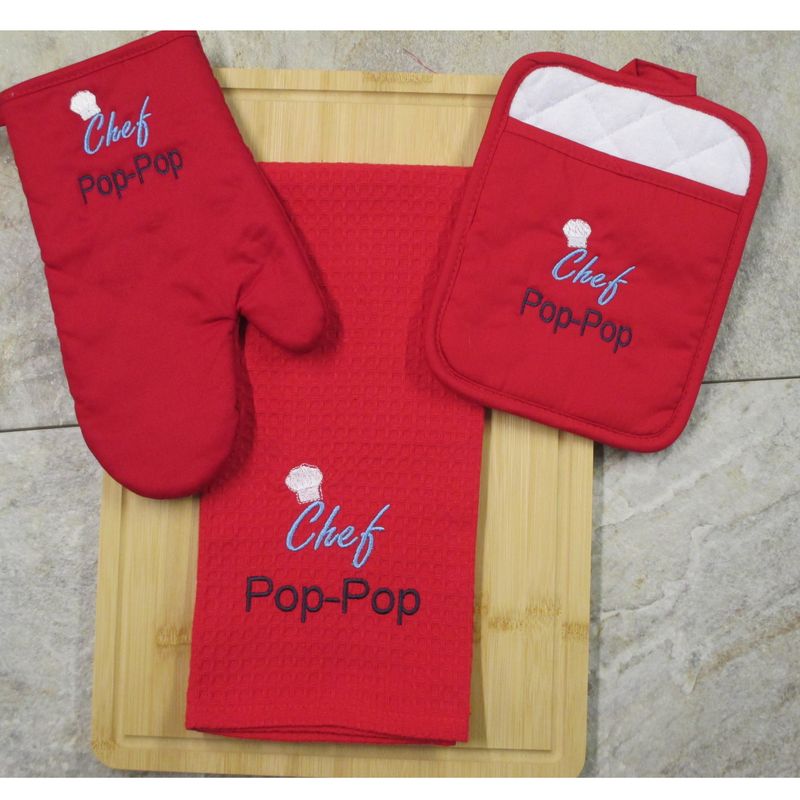 Pop-Pop Gift - Personalized Towel/ Pot Holders, Oven Mitt Kitchen Set, Father's Day Gift, Birthday Gift, Home Decor