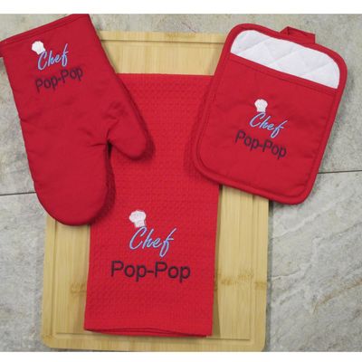 Pop-Pop Gift - Personalized Towel/ Pot Holders, Oven Mitt Kitchen Set, Father's Day Gift, Birthday Gift, Home Decor