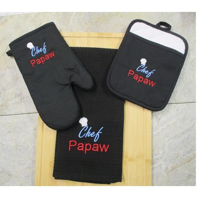 Papaw Gift- Pot Holders, Oven Mitt & Waffle Hand Towel, Personalized Kitchen Set, Father's Day Gift, Christmas Gift