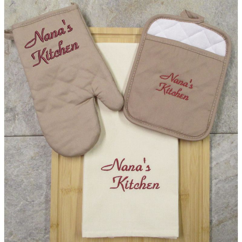 Nana Gift, Oven Mitt, Pot Holder, Towel, Personalized Baking Set, Christmas Gift, Embroidered