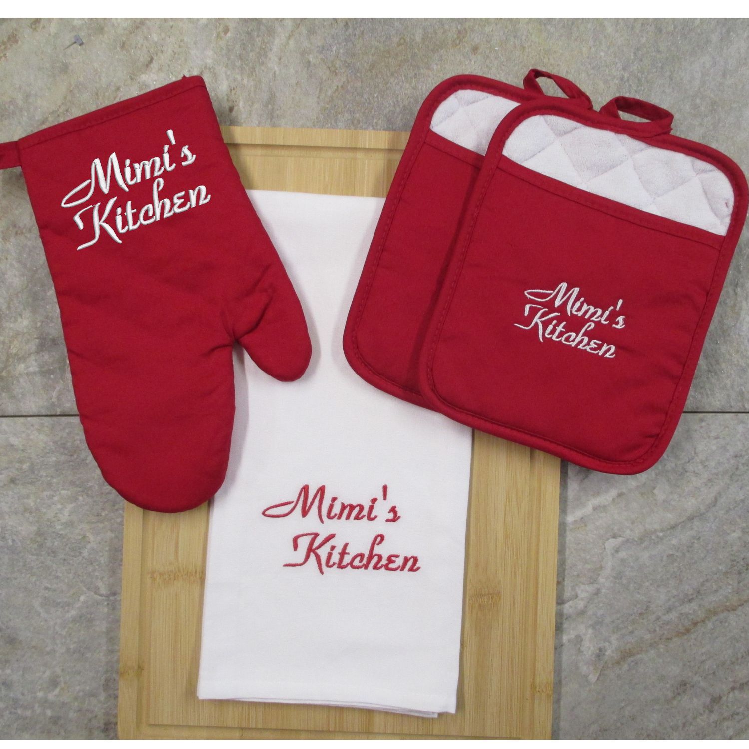 Mimi Gift - Pot Holders, Oven Mitt,  Towel Personalized, Embroidered Gift
